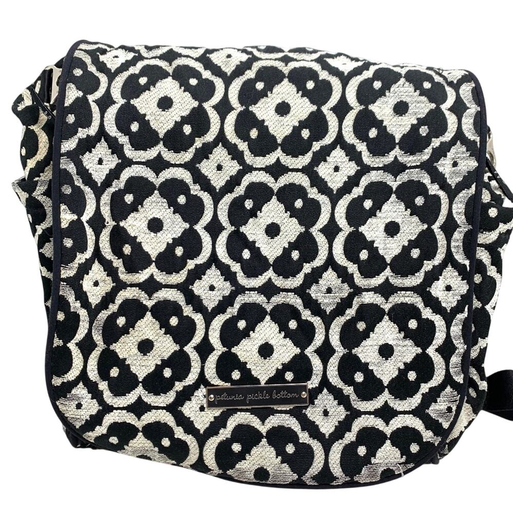 PETUNIA PICKLE BOTTOM Black & White Diaper Bag Baby Backpack Changing Pad